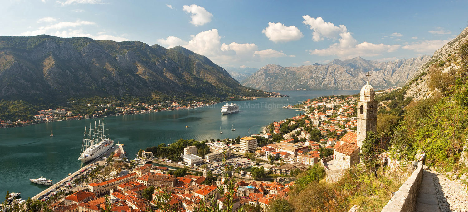 Fine art stock photograph of Kotor, Montenegro. The stunning view of Kotor Bay is taken from the path to Saint John's Fortress located high up the mountains.
