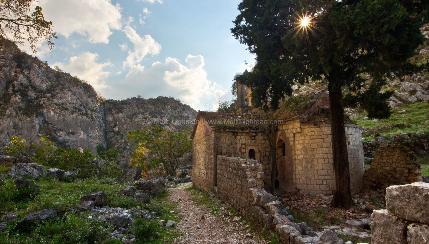 Fine art stock landscape photograph from Kotor, Montenegro. These beautiful church ruins can be found in the mountains just outside the St John's Fortress.