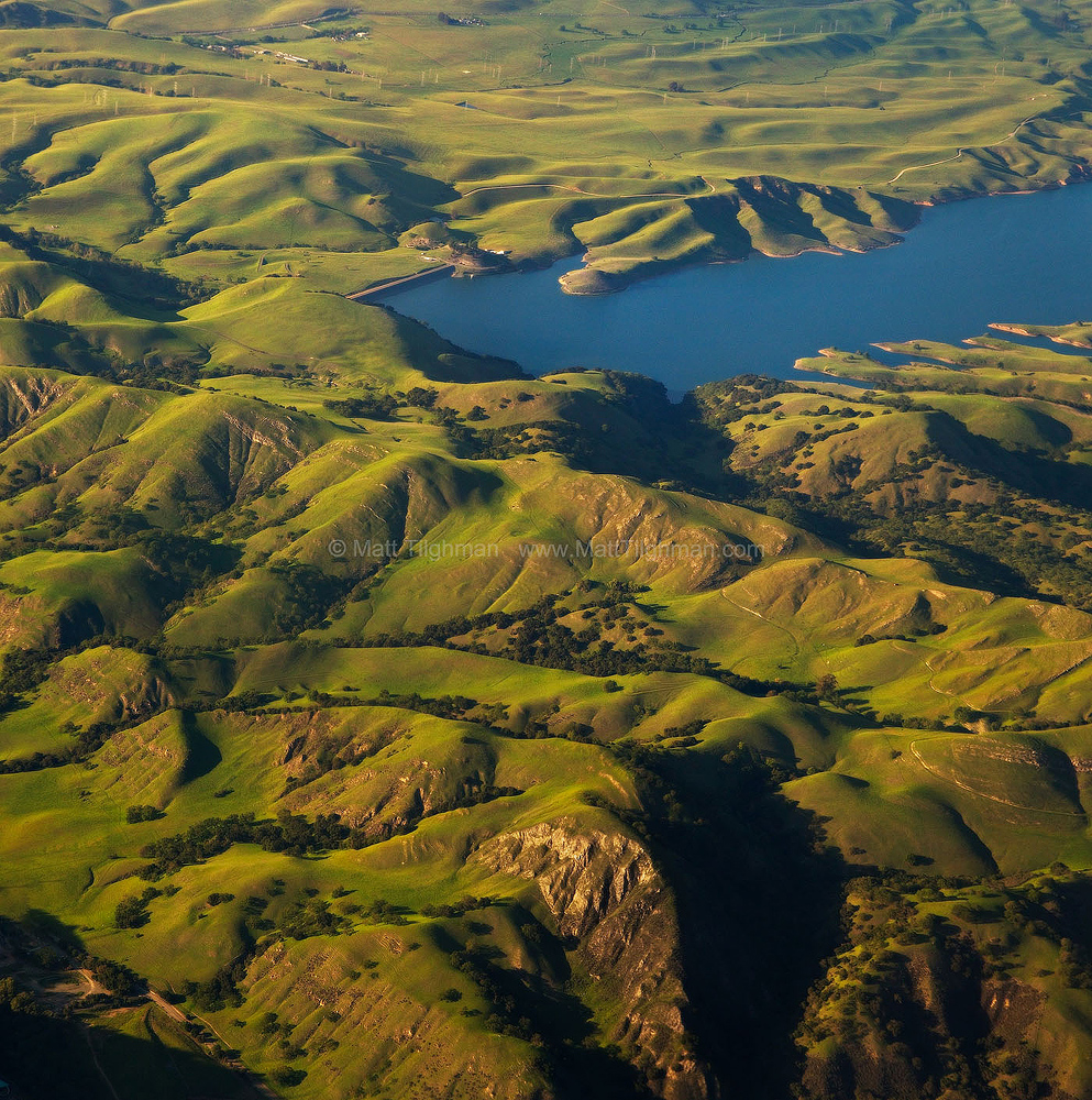 Sunol Wilderness from Above Fine art stock landscape photograph of California's Sunol Wilderness. From high above, the green oak-studded chaparral hillsides take on a new character.