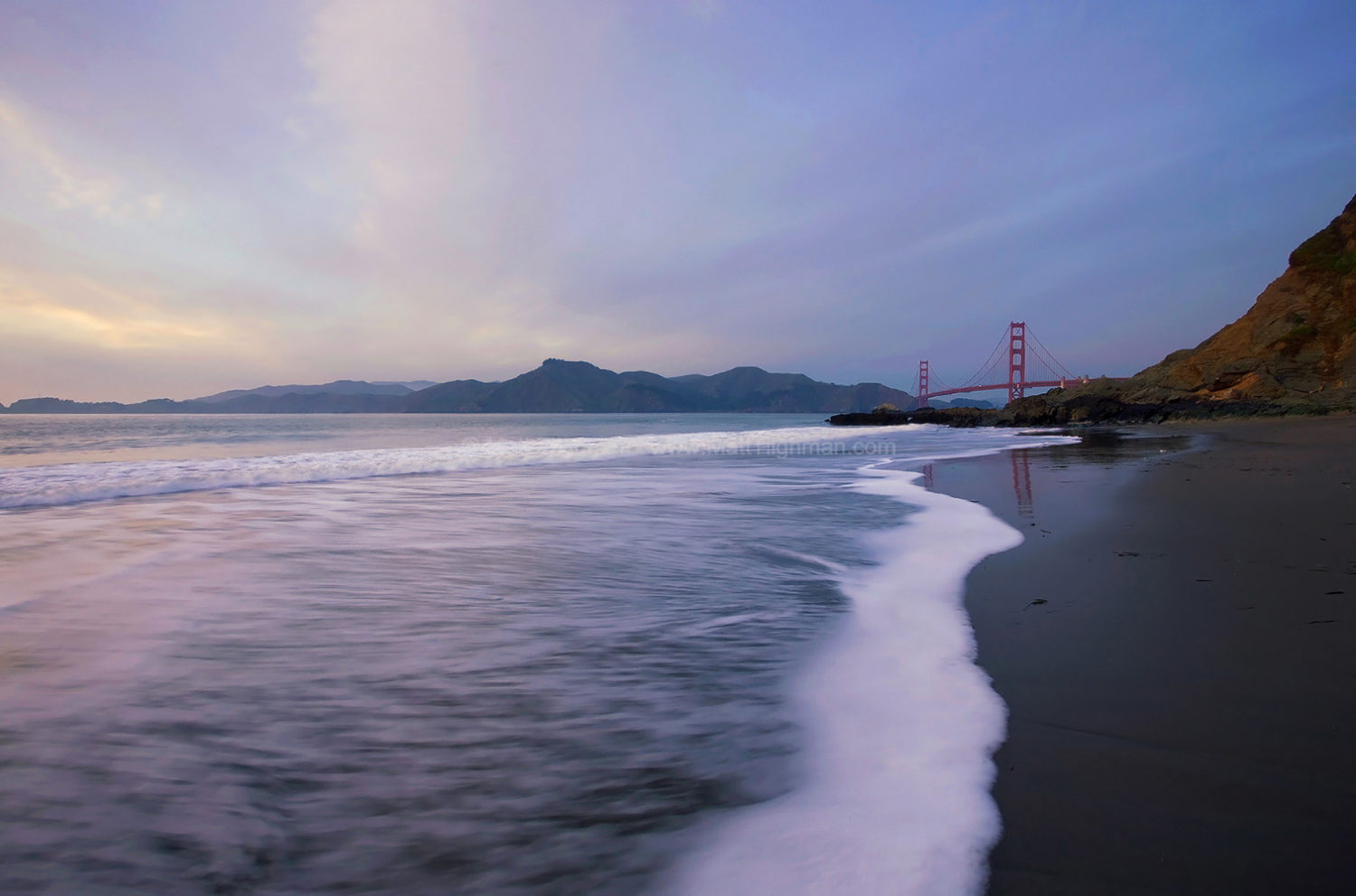 Fine art stock photograph from Baker Beach, San Francisco. The beach provides a stunning view of California's Golden Gate Bridge, especially at sunset.