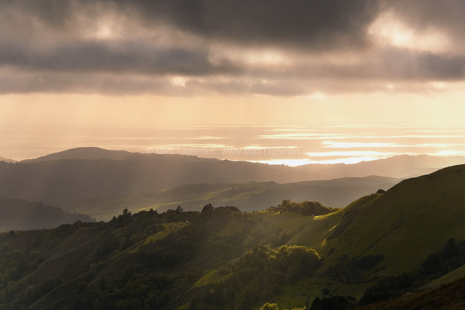 Marbled Ocean - Russian Ridge Open Space Fine art stock photograph from Russian Ridge Open Space, California. From up in the Santa Cruz Mountains, the Pacific Ocean looks like an archipelago of sunshine.